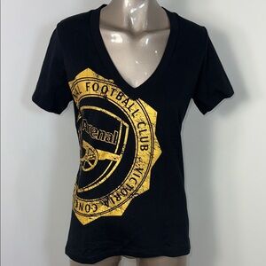 Arsenal Soccer Black V-Neck T-Shirt with Gold Graphic
